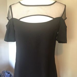 TOBI brand black tunic blouse with mesh and cut out detailing